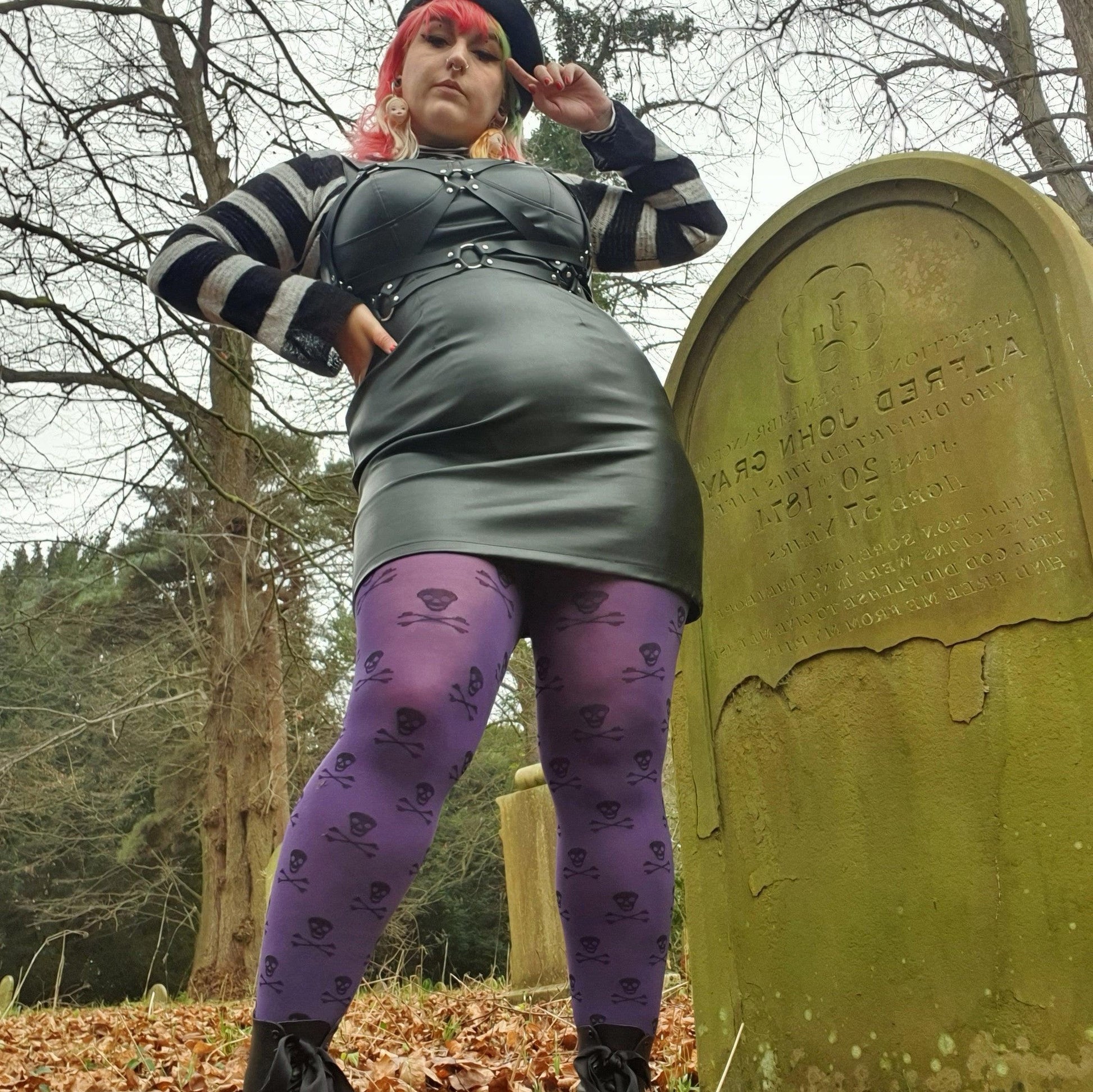 80 Denier Skullz Tights - Forbidden Fruit - Snag